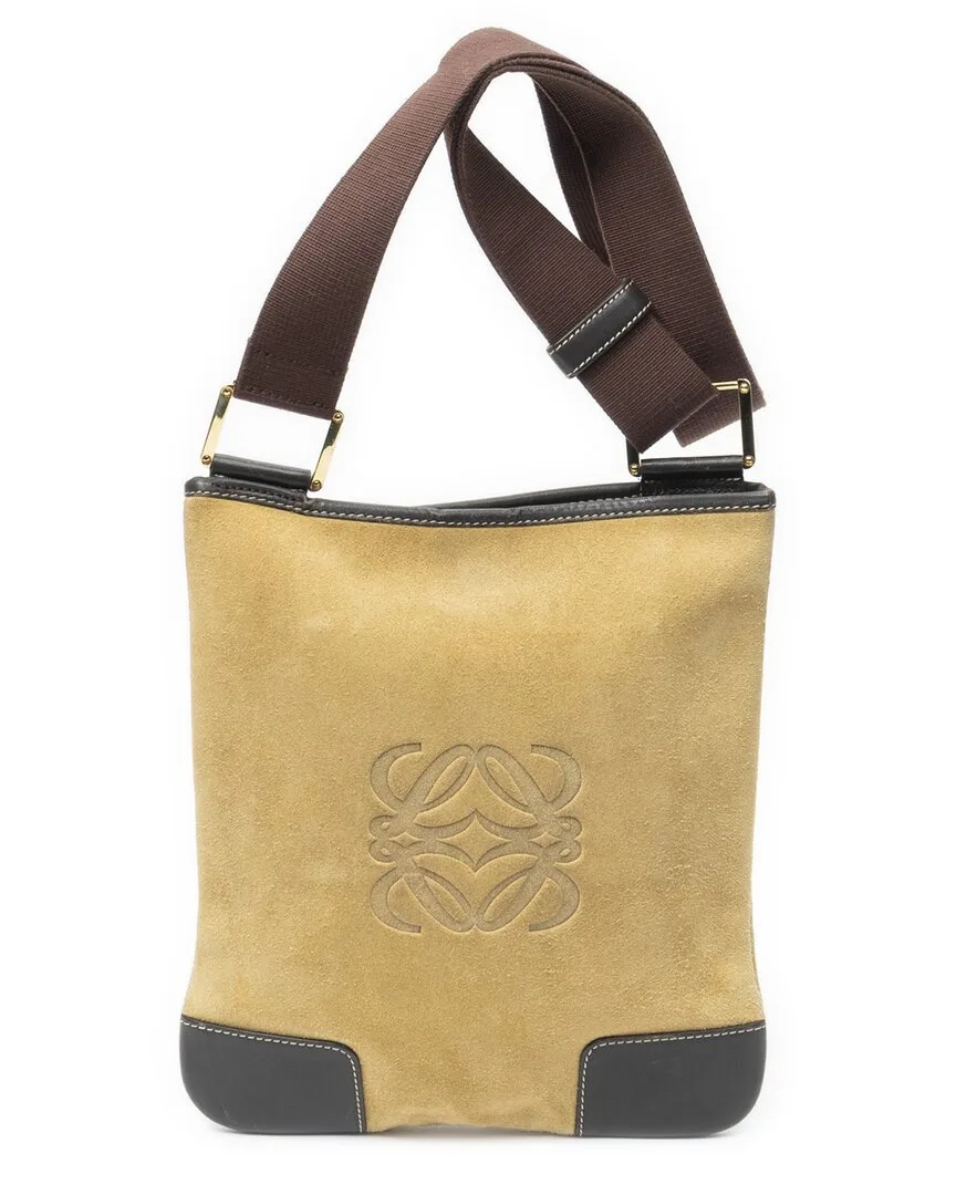 Beige & Brown Suede Leather Anagram Flat Messenger (authentic Pre-Loved) by LOEWE