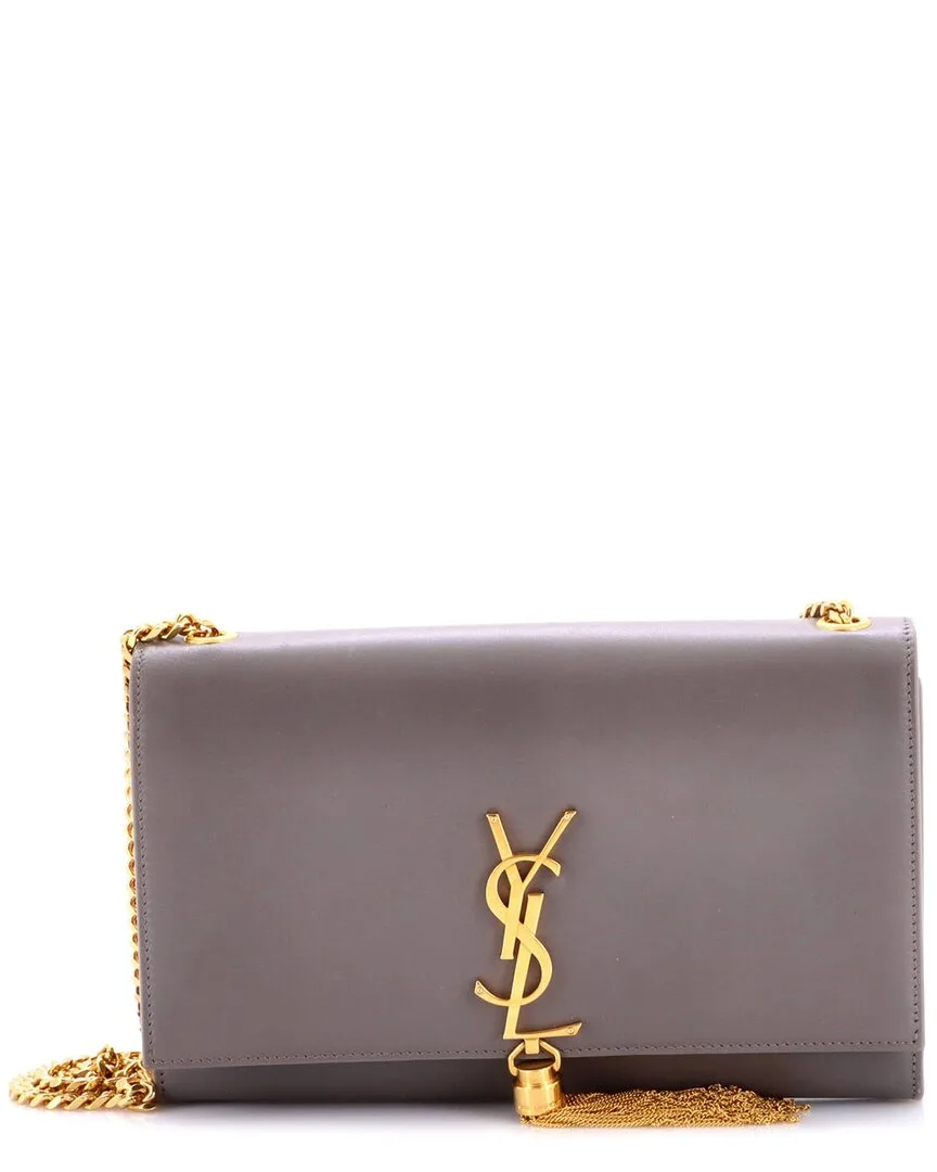 Grey Leather Classic Monogram Tassel Crossbody Bag Medium (authentic Pre-Loved) by Saint Laurent
