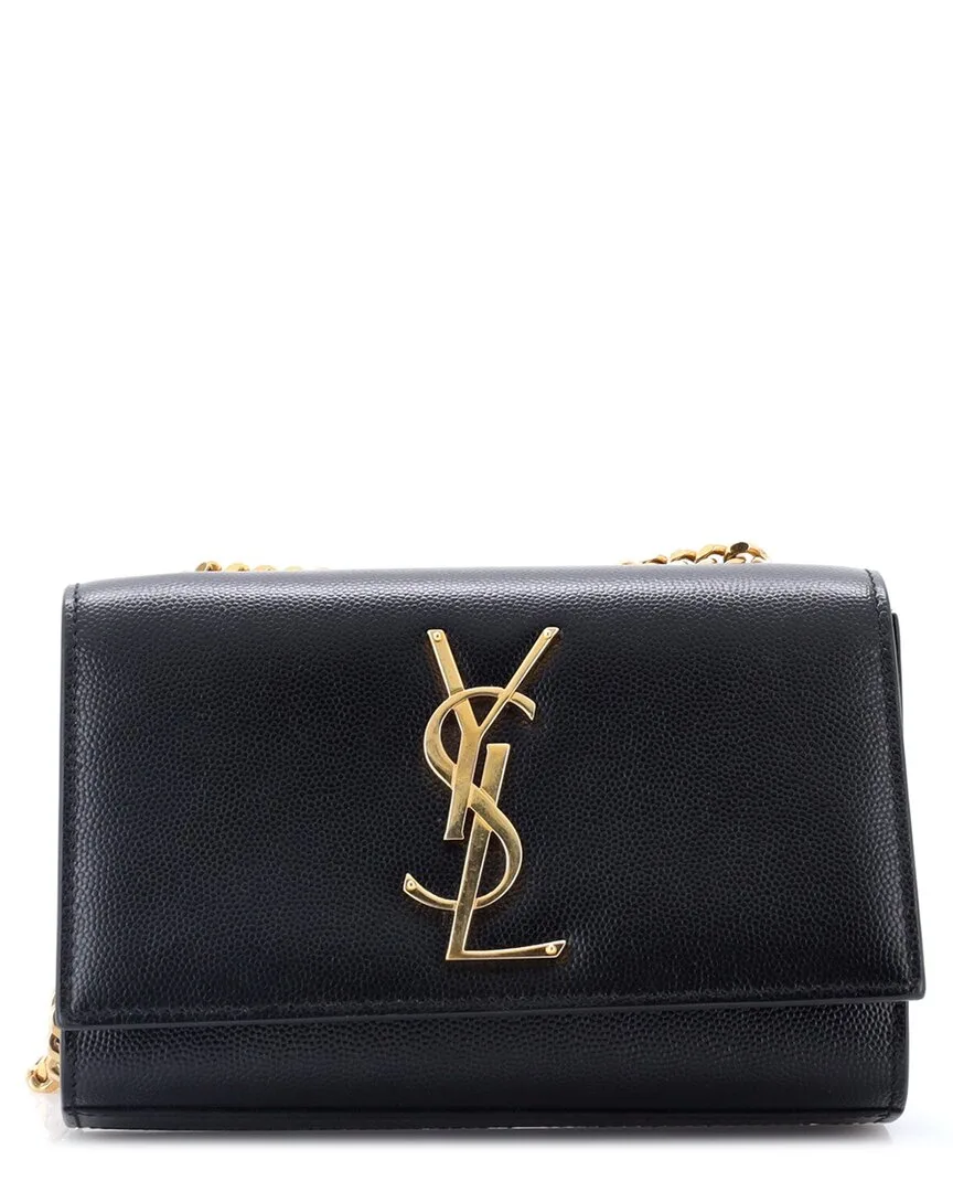 Black Grainy Leather Classic Monogram Crossbody Bag Small (authentic Pre-Loved) by Saint Laurent