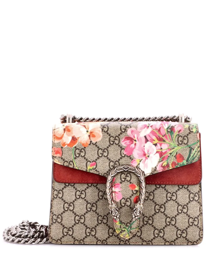 Burgundy Blooms Print Gg Coated Canvas Dionysus Bag Mini (authentic Pre-Loved) by Gucci