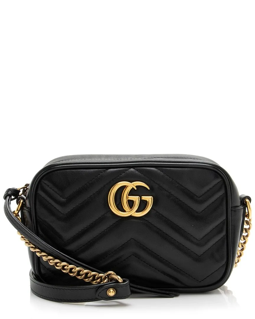 Black Matelasse Leather Gg Marmont Mini Camera Bag (authentic Pre-Loved) by Gucci