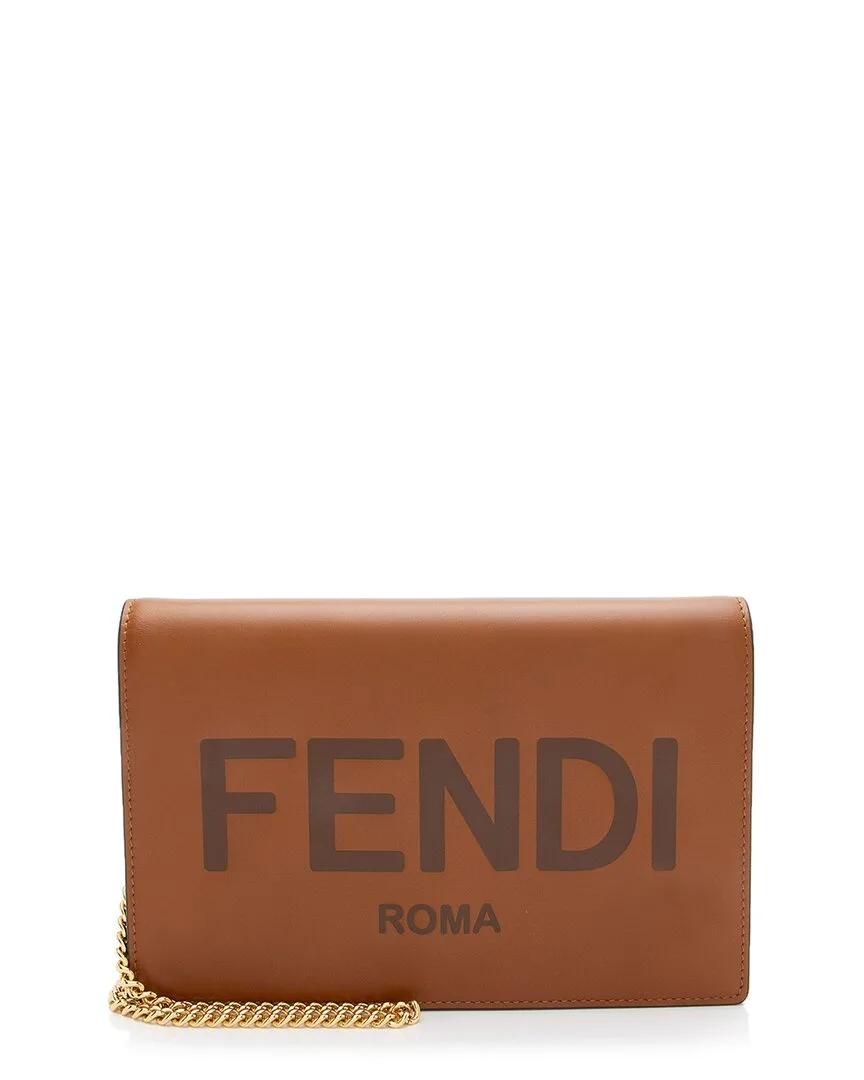 Brown Embossed Vitello King Logo Wallet on Chain (authentic Pre-Loved) by FENDI