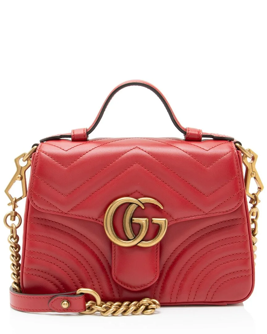 Red Matelasse Leather Gg Marmont Mini Top Handle Bag (authentic Pre-Loved) by Gucci