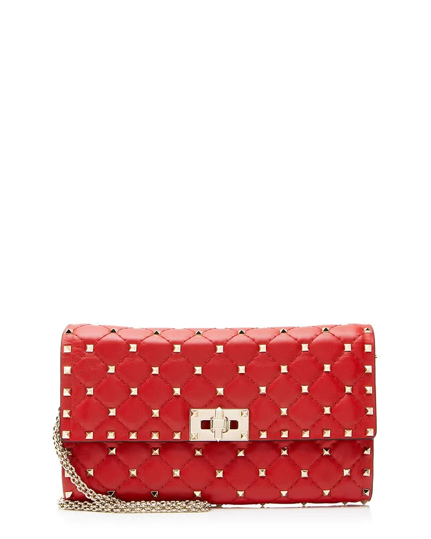 Red Nappa Leather Rockstud Spike Wallet on Chain (authentic Pre-Loved) by Valentino Garavani