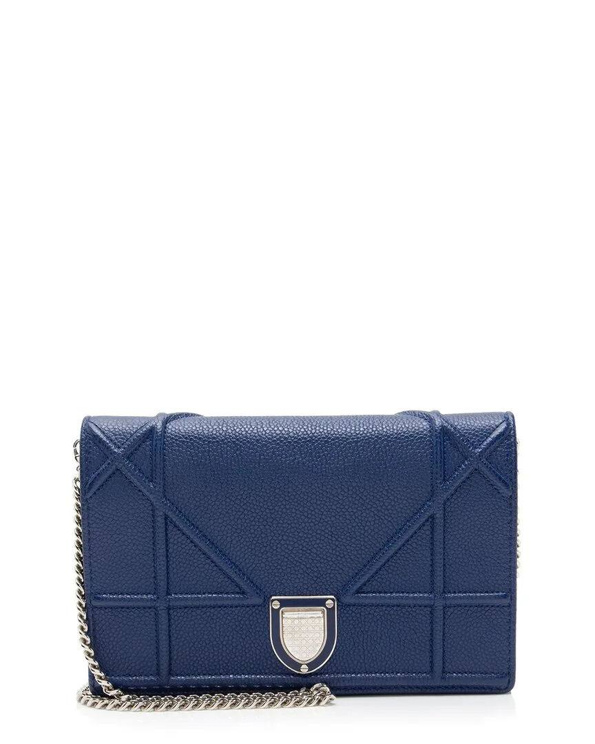 Blue Calfskin Diorama Wallet on Chain (authentic Pre-Loved) by Dior