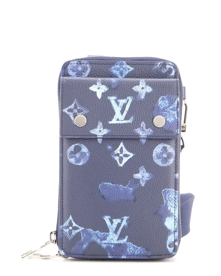 Blue Monogram Ink Watercolor Leather Phone Pouch (authentic Pre-Loved) by Louis Vuitton
