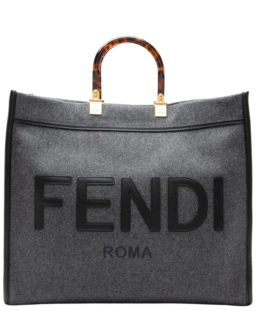 Black & Grey Leather, Plexiglass & Wool Sunshine Large Shopper Tote (authentic Pre-Loved) by FENDI