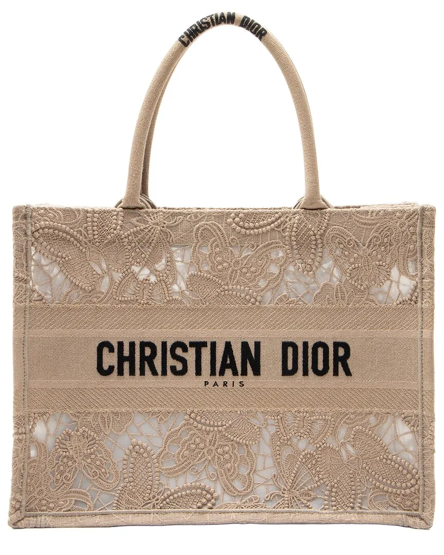 Brown Embroidered Canvas, Lace & Mesh Medium Book Tote (authentic Pre-Loved) by Dior