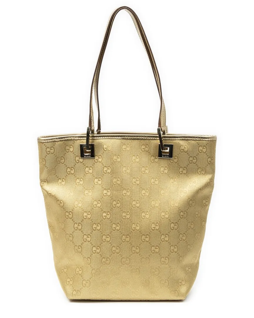 Gold Monogrammed Canvas Small Bucket Tote (authentic Pre-Loved) by Gucci