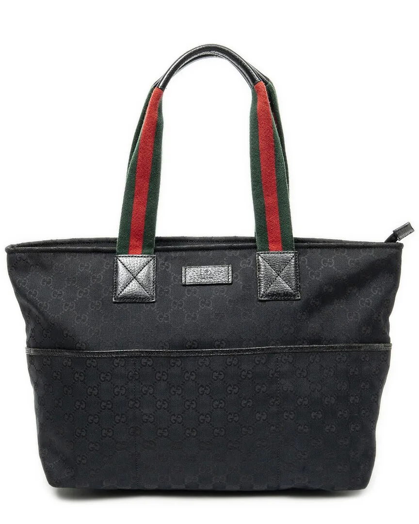 Black Monogrammed Canvas Web Large Diaper Tote (authentic Pre-Loved) by Gucci