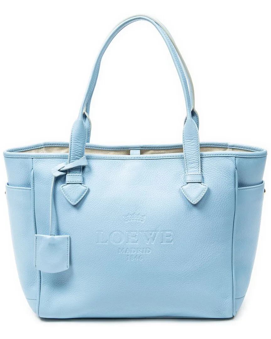 Light Blue Grained Calfskin Leather Heritage Tote (authentic Pre-Loved) by LOEWE