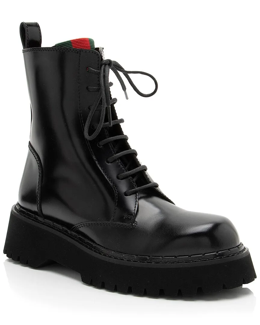Leather Thea Combat Boots (authentic Pre-Loved) by Gucci