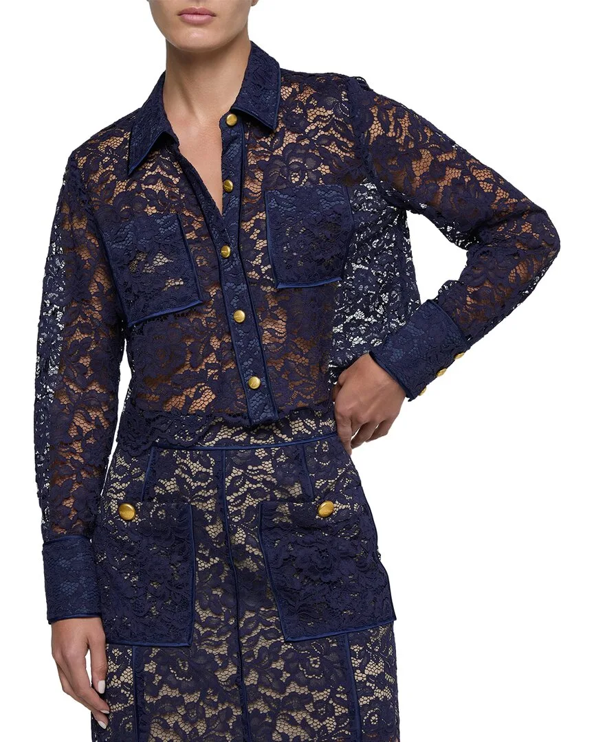 Roelle Lace Piping Cropped Button Down Shirt by L'AGENCE