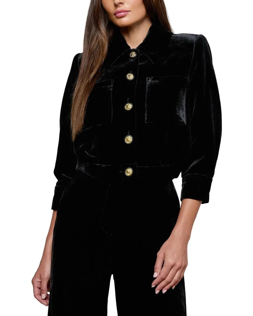 Jia Crop 3/4 Sleeve Silk-Blend Jacket by L'AGENCE