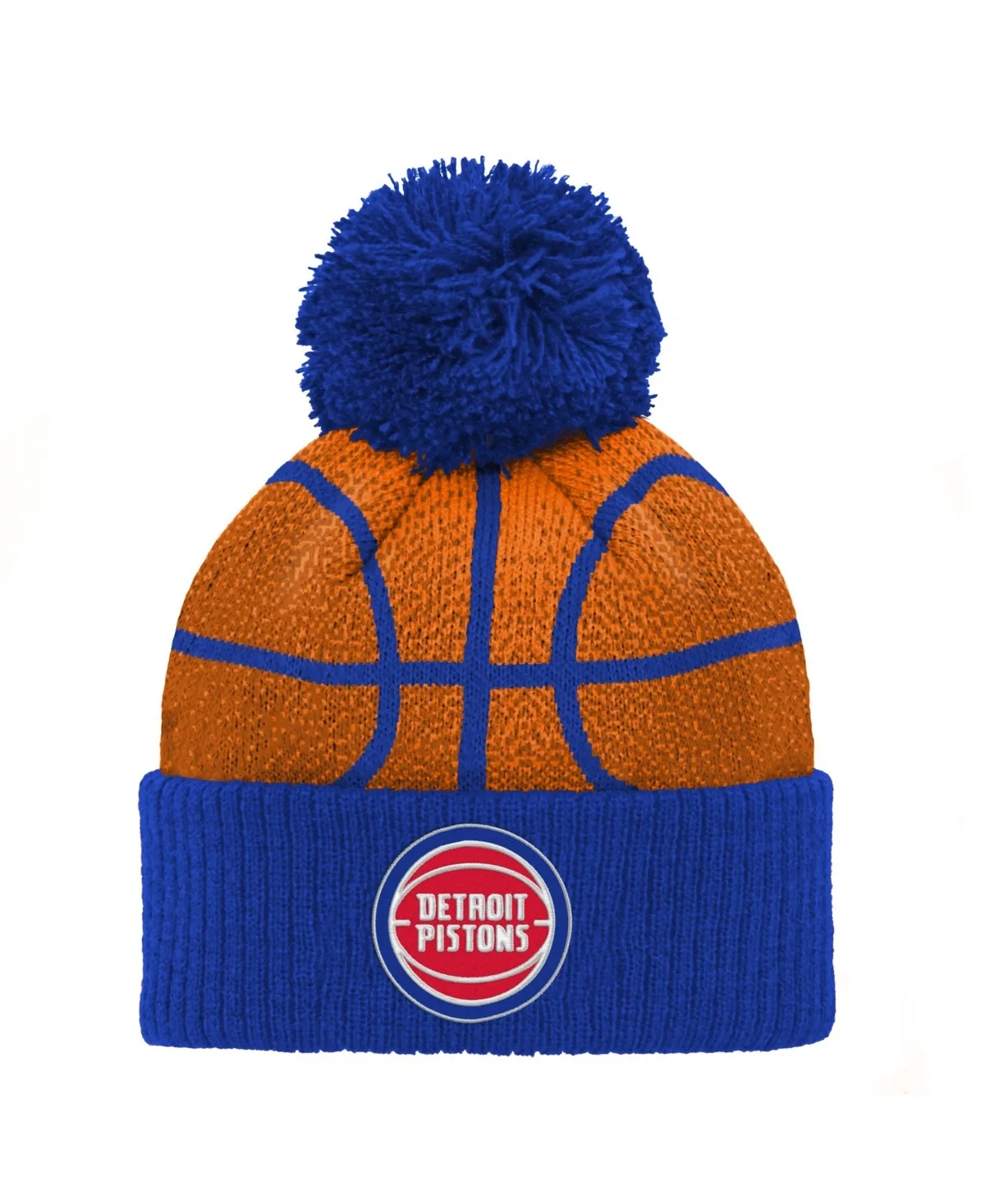 Outerstuff Detroit Pistons Basketball Head Cuffed Knit with Pom Hat by Outerstuff