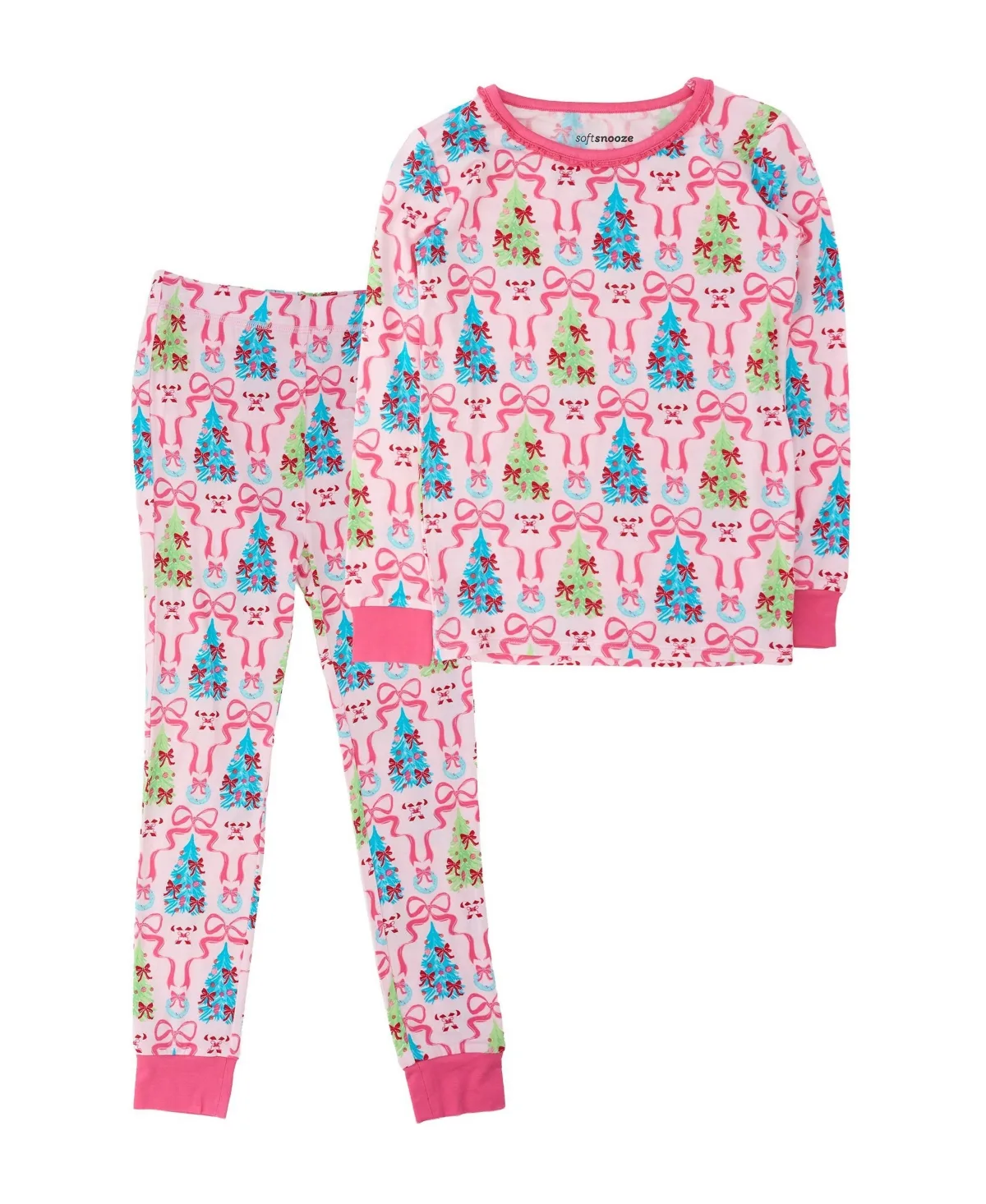 Softsnooze Holly Ornament Bows Long-Sleeve Ruffle Top and Pants, 2-Piece Set by Softsnooze