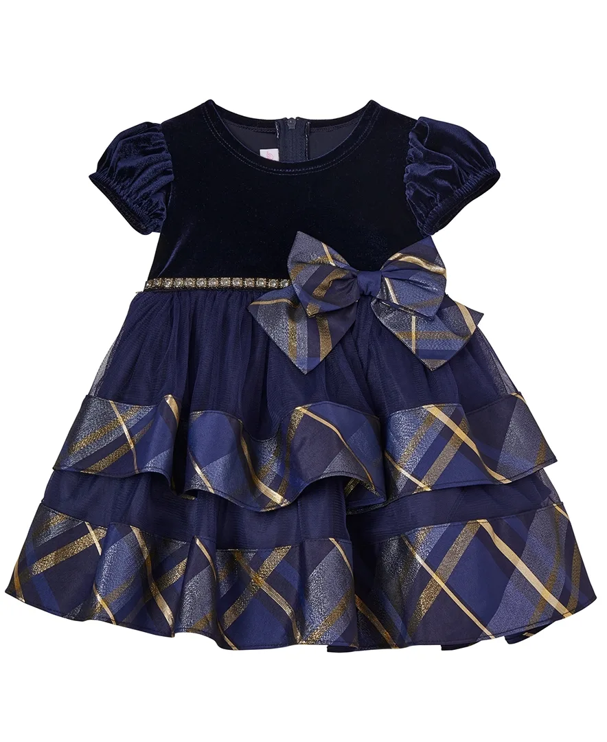 Bonnie Baby Holiday Puff-Sleeve Plaid Dress by Bonnie Baby
