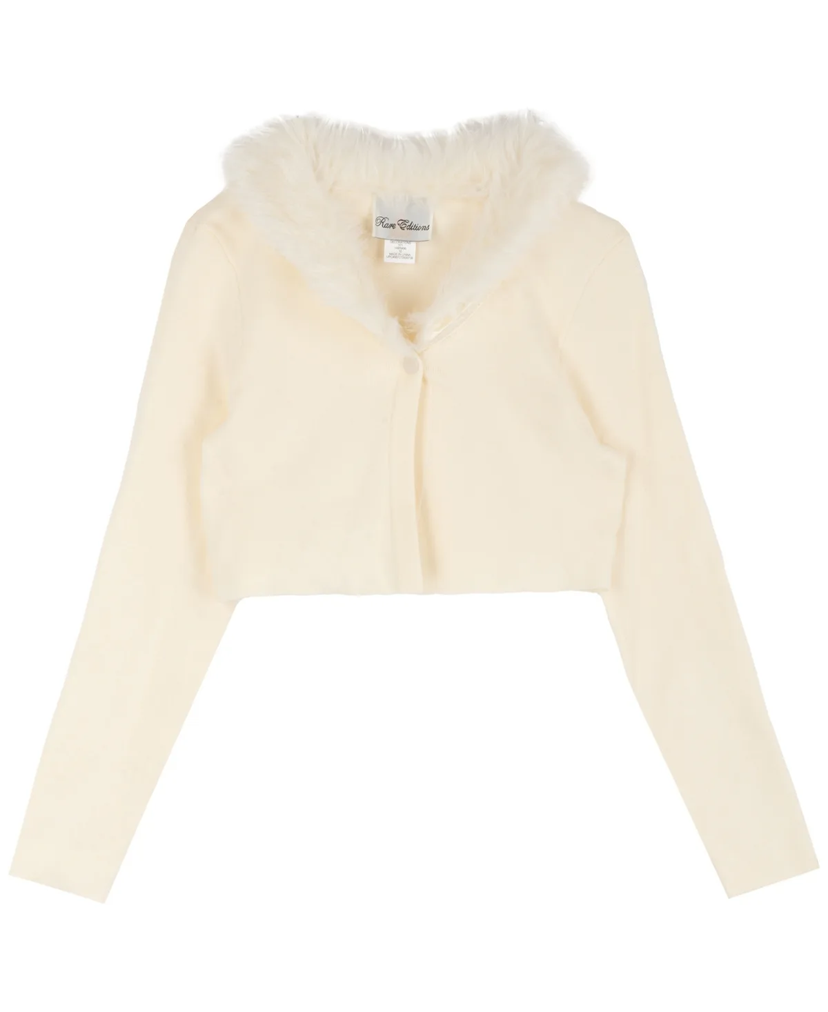 Rare Editions Faux Fur Shawl Collar Cropped Cardigan by Rare Editions