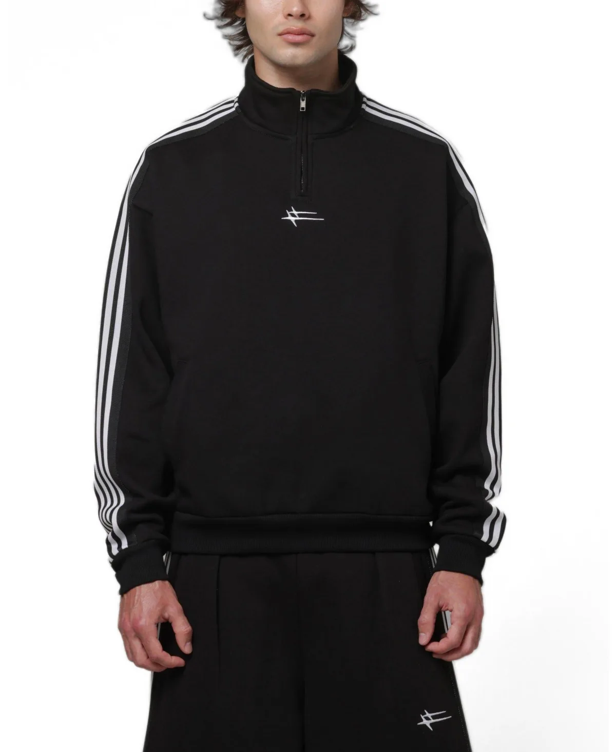 Loiter Hybrid Track Relaxed-Fit Dropped-Shoulder Quarter-Zip Sweatshirt by Loiter