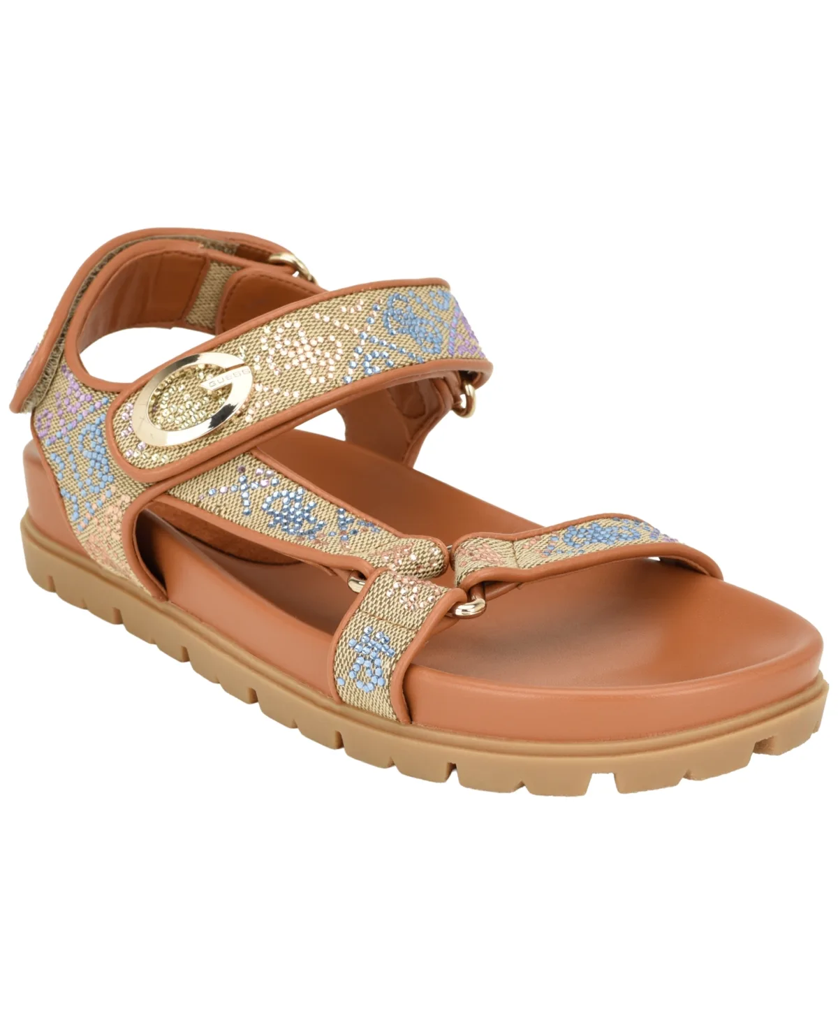 GUESS Fusca Rhinestone-Embellished Ankle-Strap Lugged-Sole Sandals by GUESS