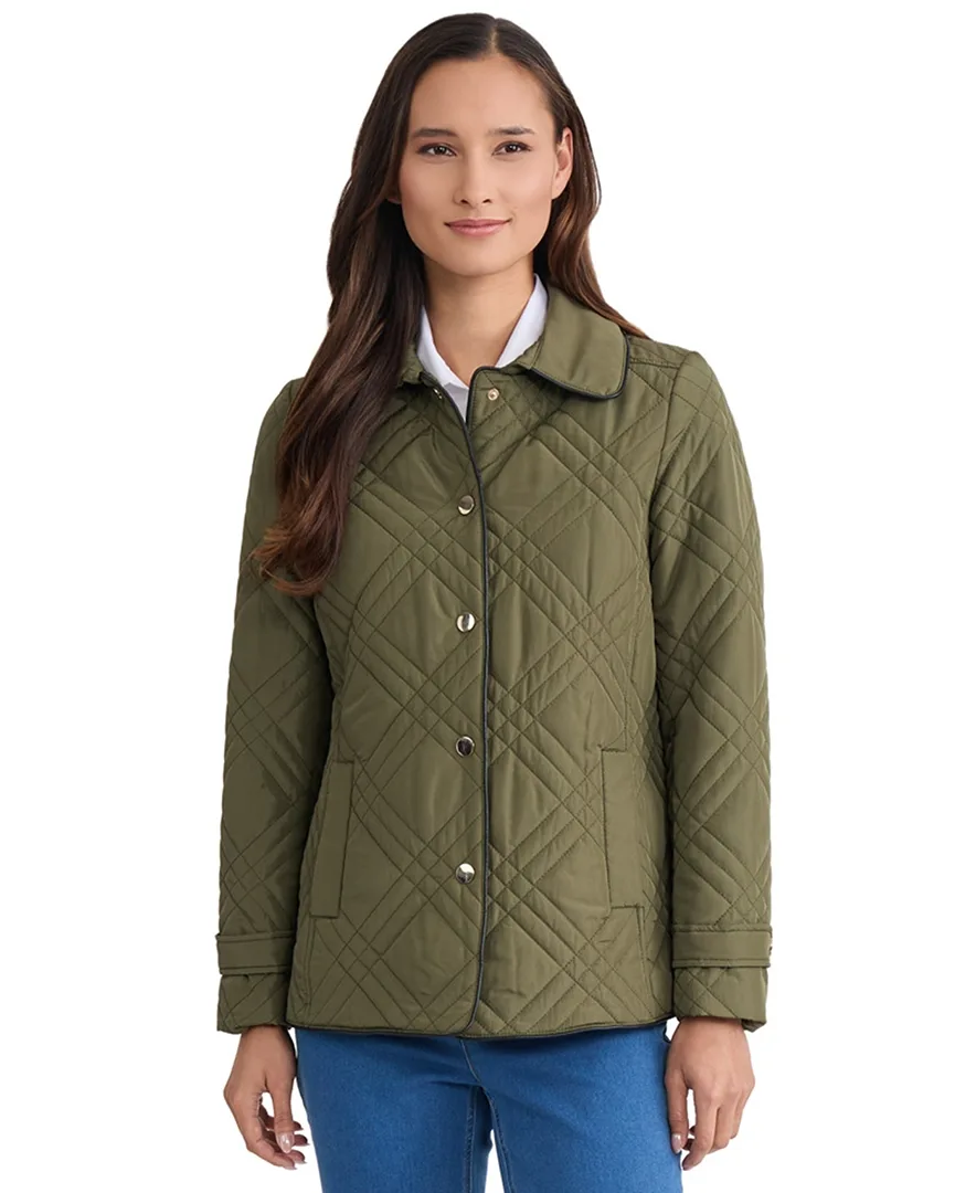 Jones New York Quilted Faux Leather Trim Jacket by Jones New York