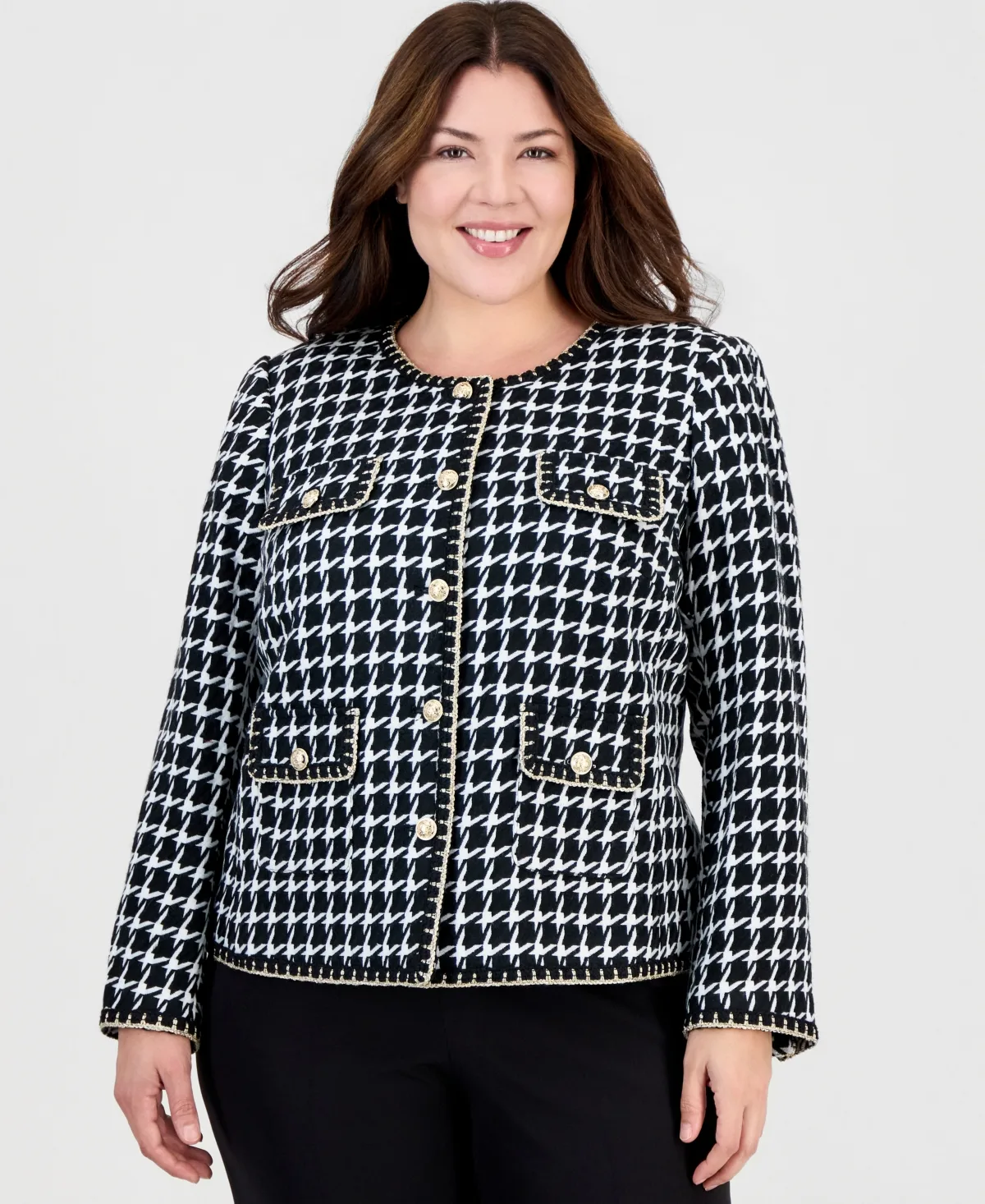 Tahari Houndstooth Boucle Cropped Jacket by Tahari