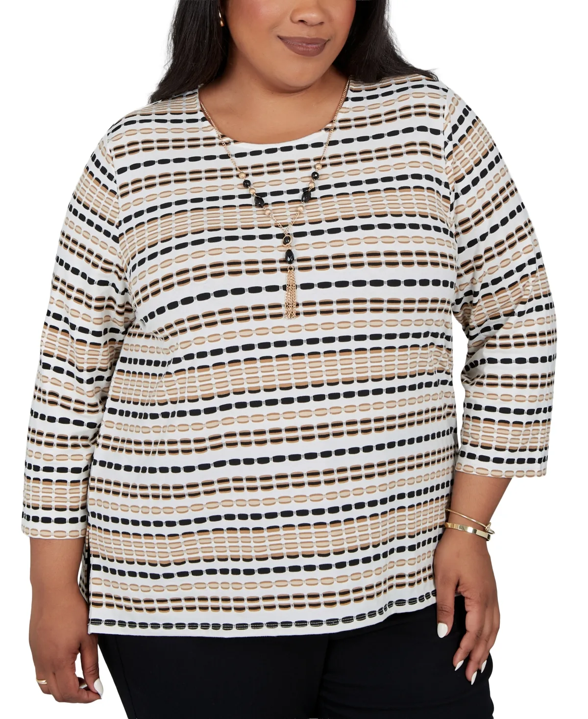 Alfred Dunner 3/4-Sleeve Stripe Crewneck Blouse by Alfred Dunner