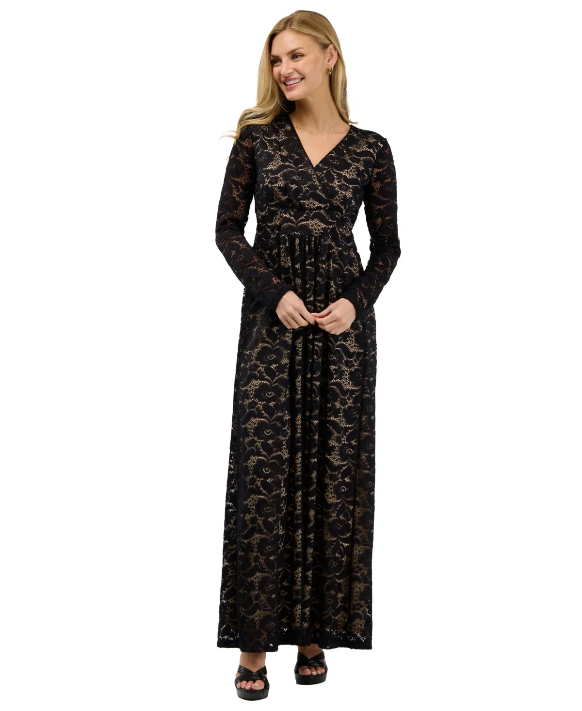 Wedding Guest Floral-Print Long-Sleeve Dress by 24seven Comfort Apparel