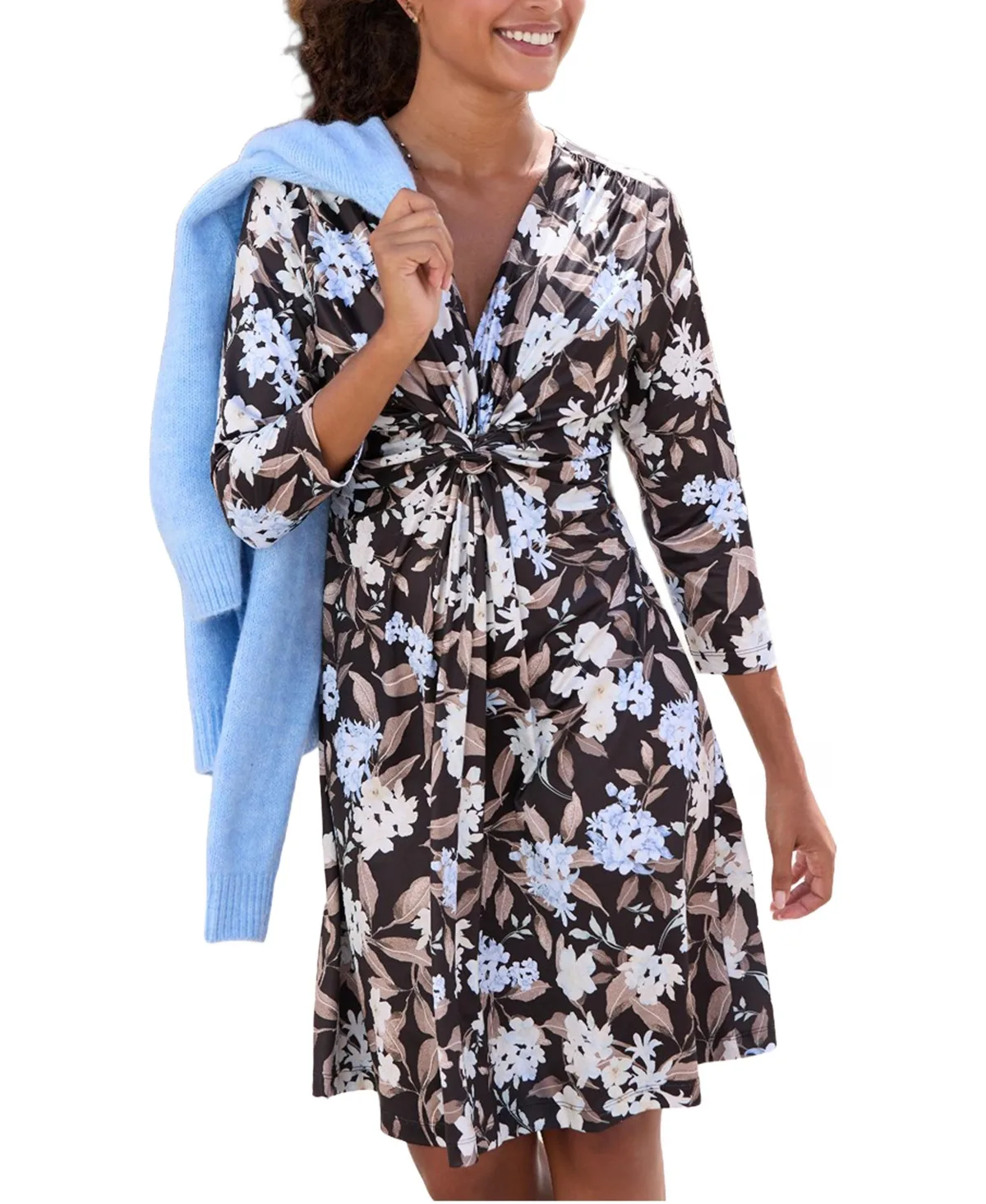 Floral Twist-Front V-Neck Midi Dress by Lascana