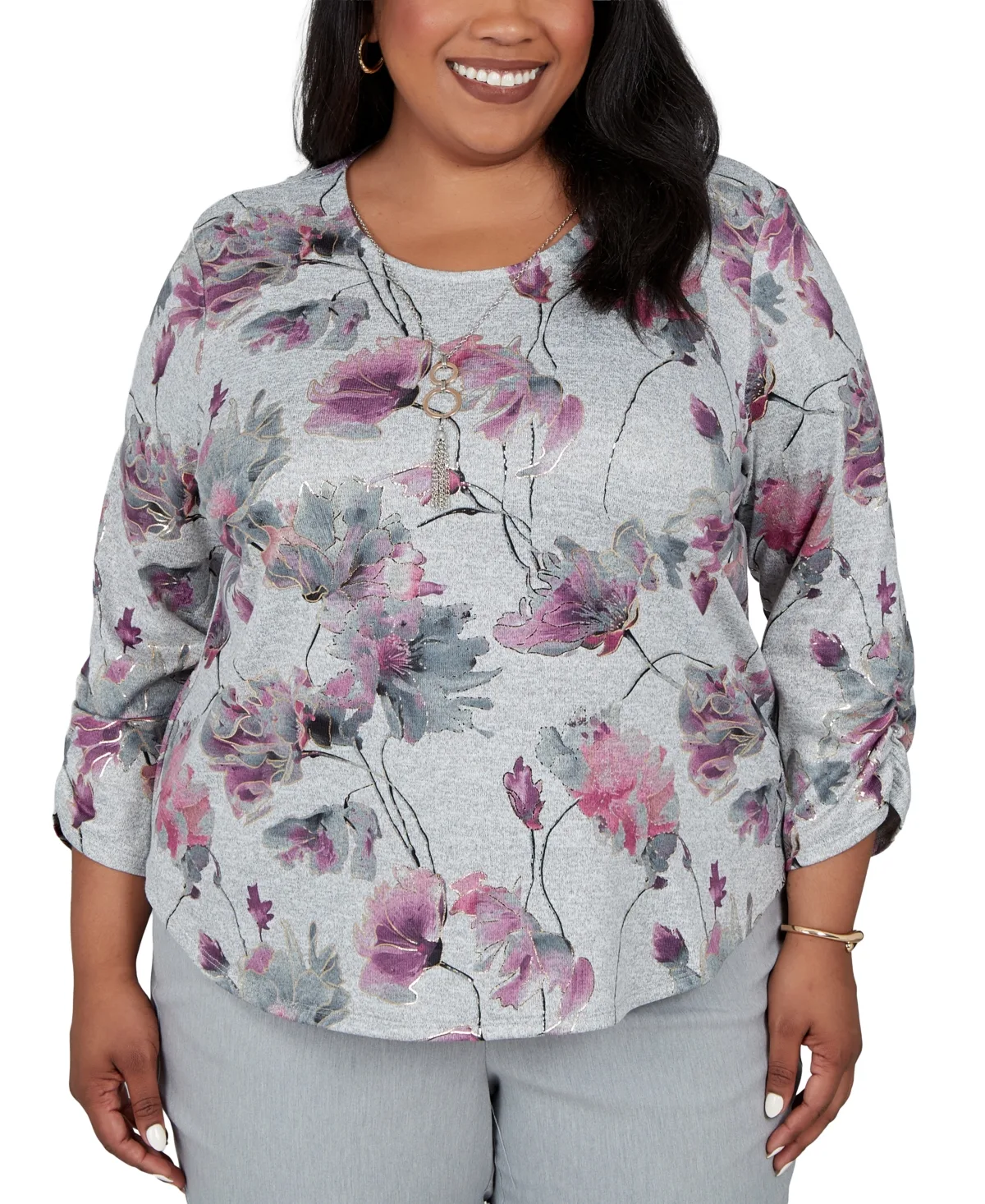 Floral 3/4-Sleeve Blouse by Alfred Dunner