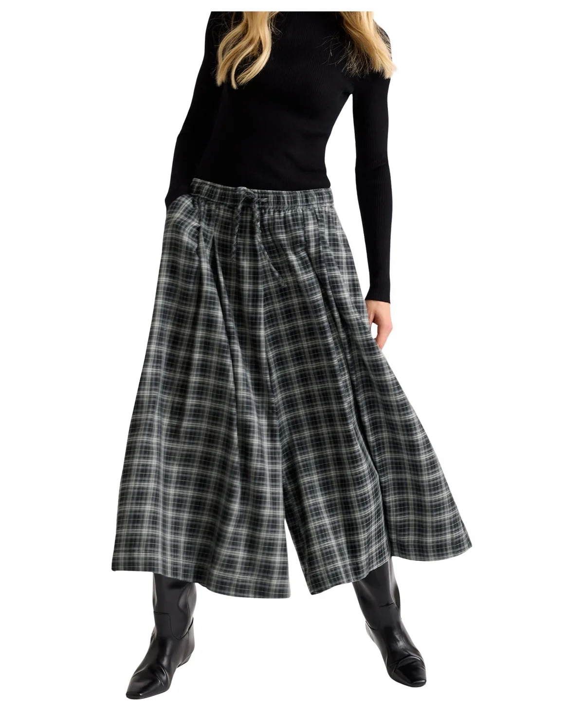 Plaid-Check Wide-Leg Culottes by Albaray