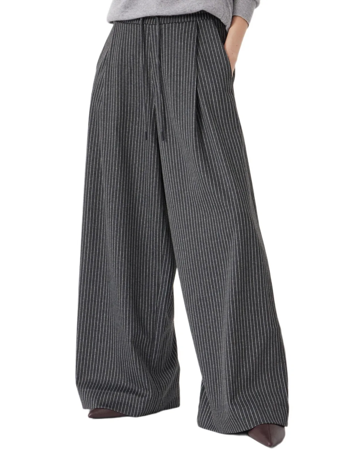 Pinstripe Wide Leg Jersey Pants by Hush