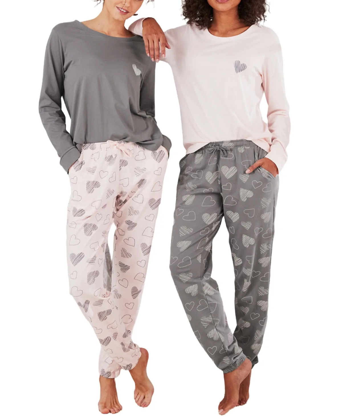 Heart-Print Long-Sleeve Cotton-Blend Pajama Sets, 2-Pack by Lascana