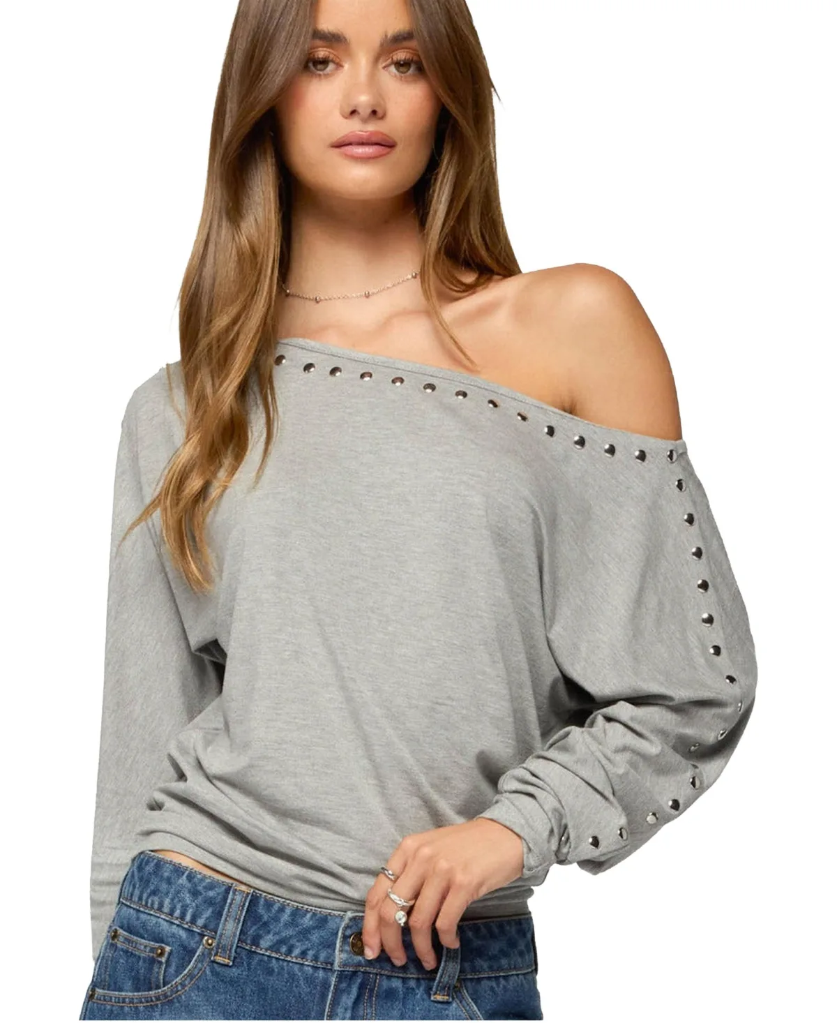 Paola Off Shoulder Stud Top by Edikted