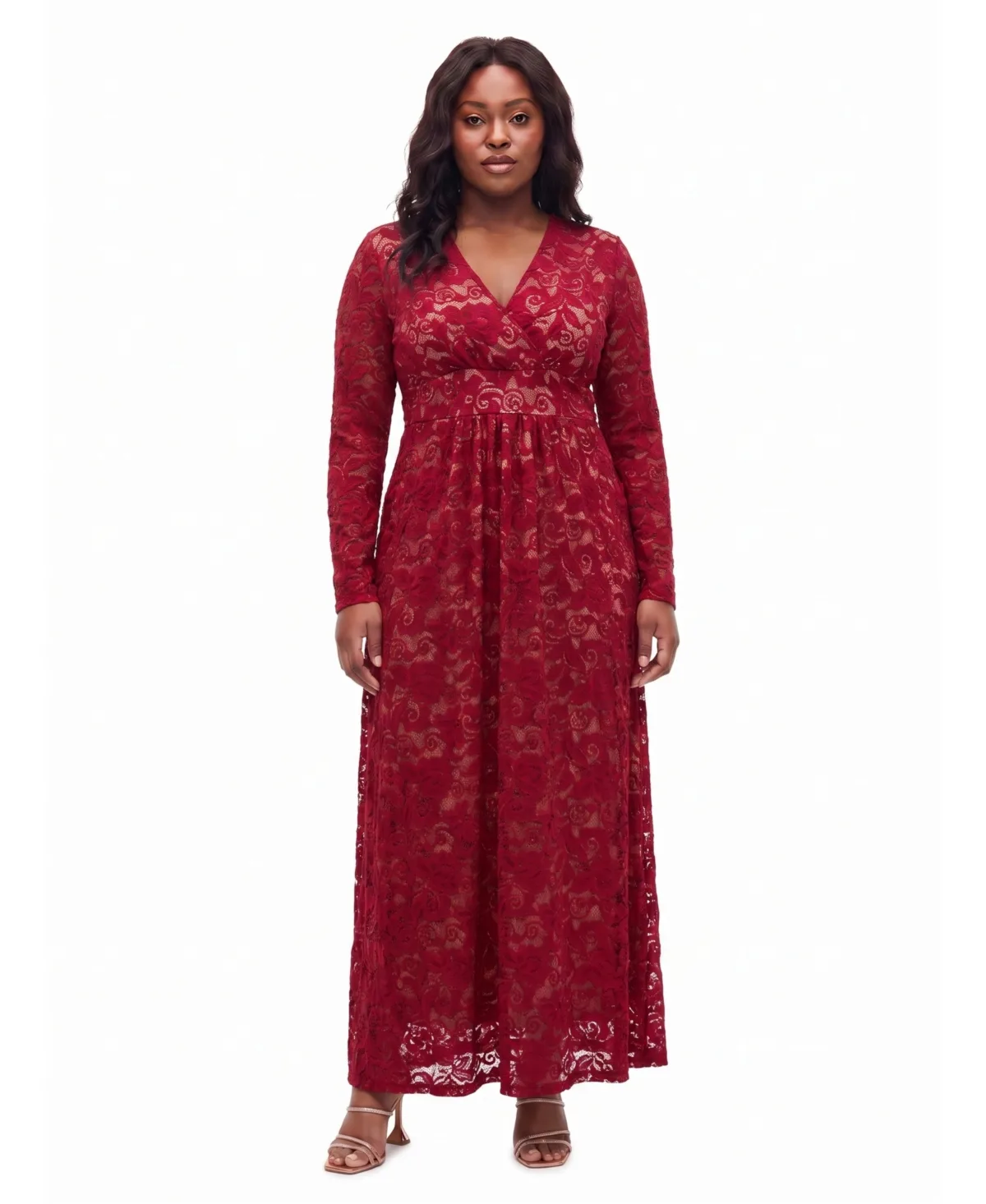 Floral-Print V-Neck Lace Maxi Dress by 24seven Comfort Apparel