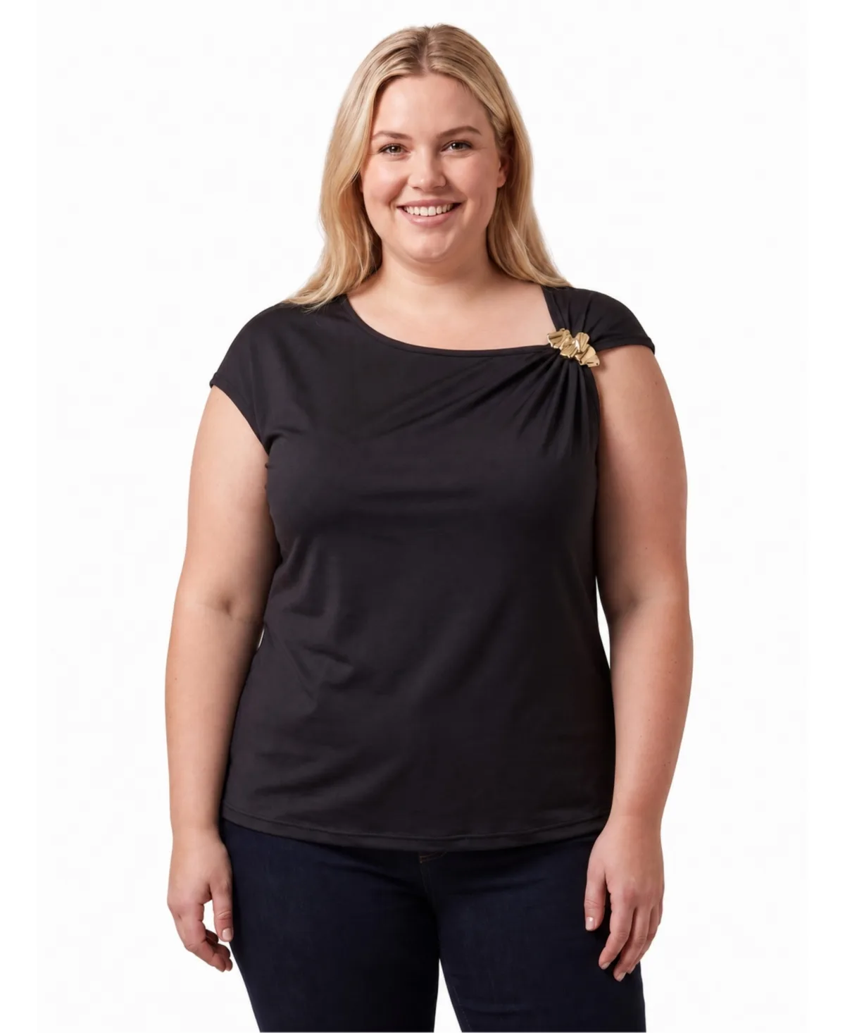 Brooch Boatneck Blouse by 24seven Comfort Apparel