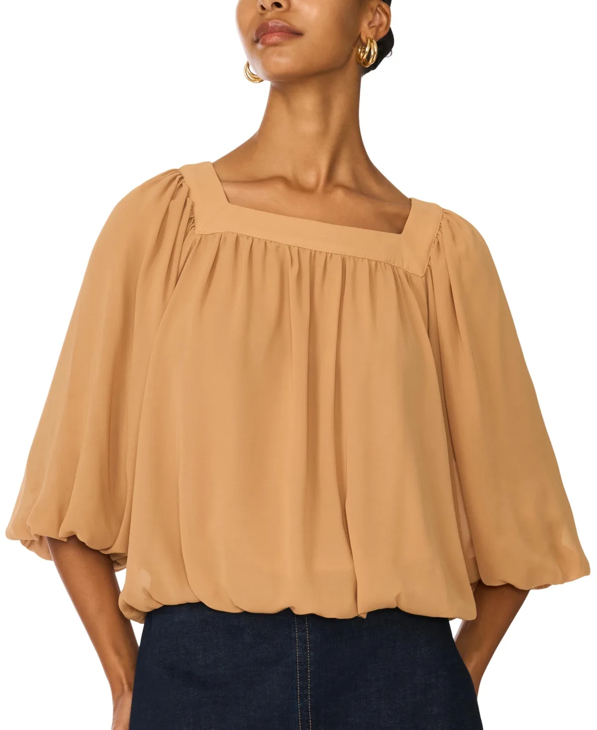 Square Neck 3/4-Sleeve Bubble Blouse by Vince Camuto