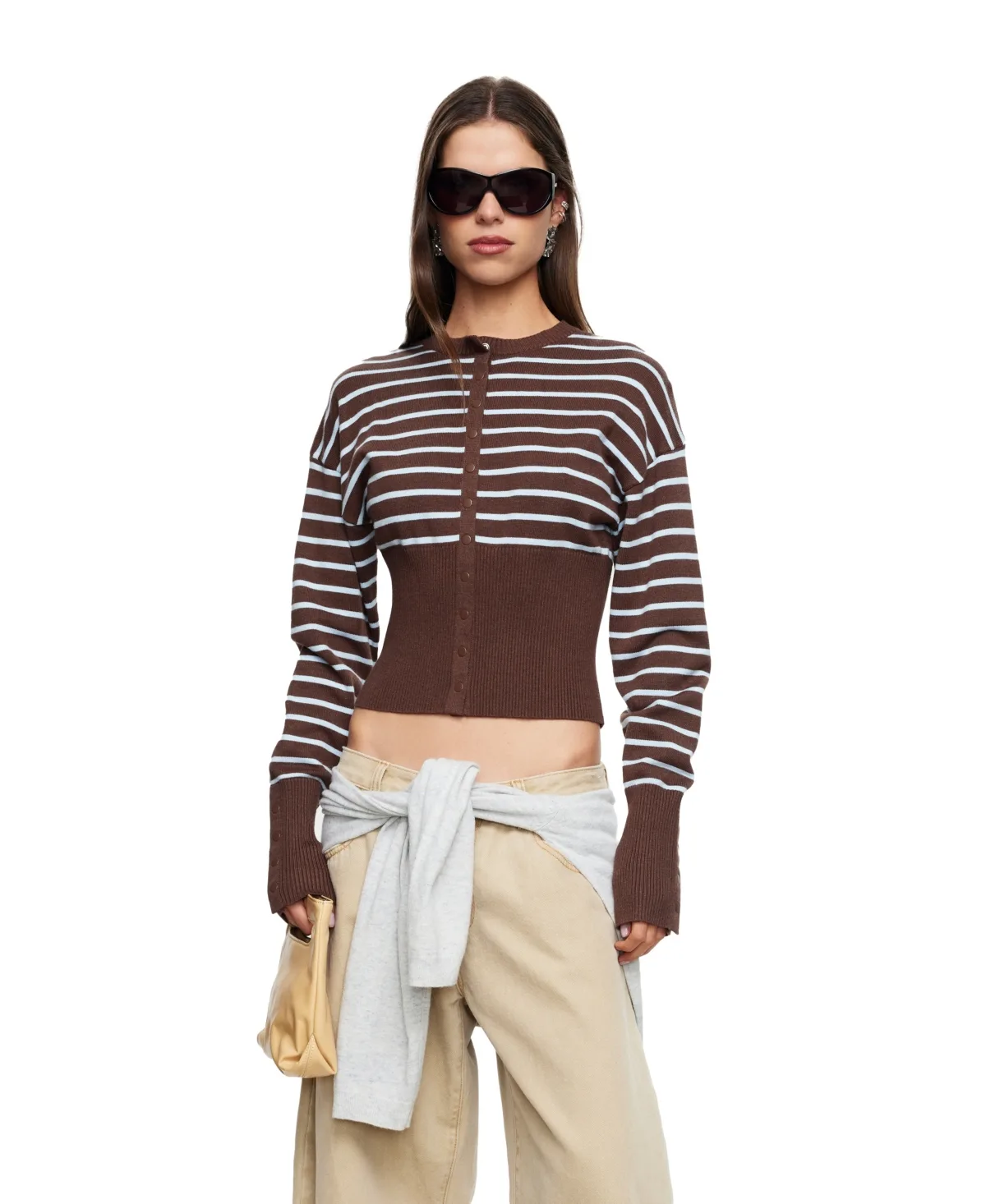 Head in the Clouds Cropped Striped Crewneck Cardigan by Lioness