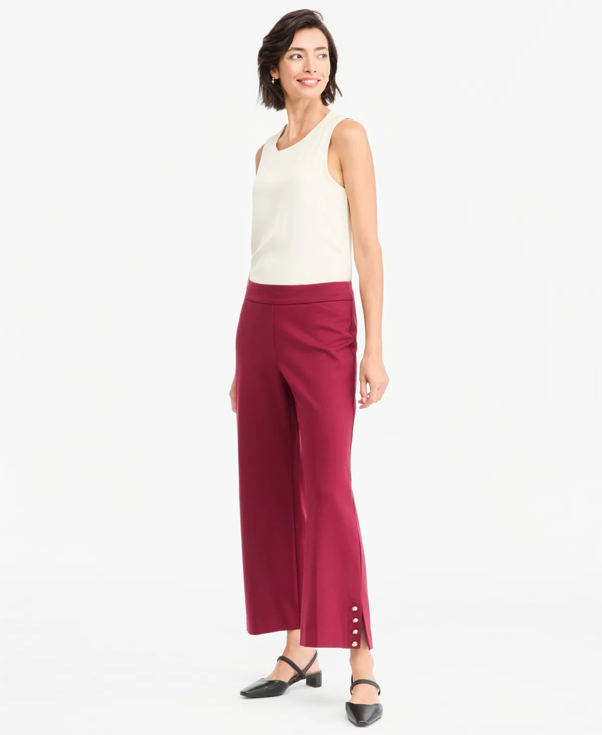 Wide-Leg Button Pull-On Pants by JM Collection