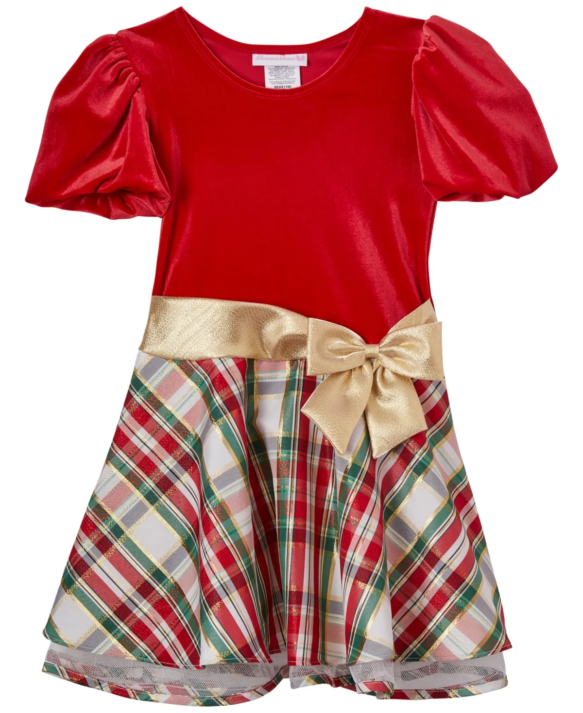 Puff-Sleeve Holiday Velvet Dress by Bonnie Jean