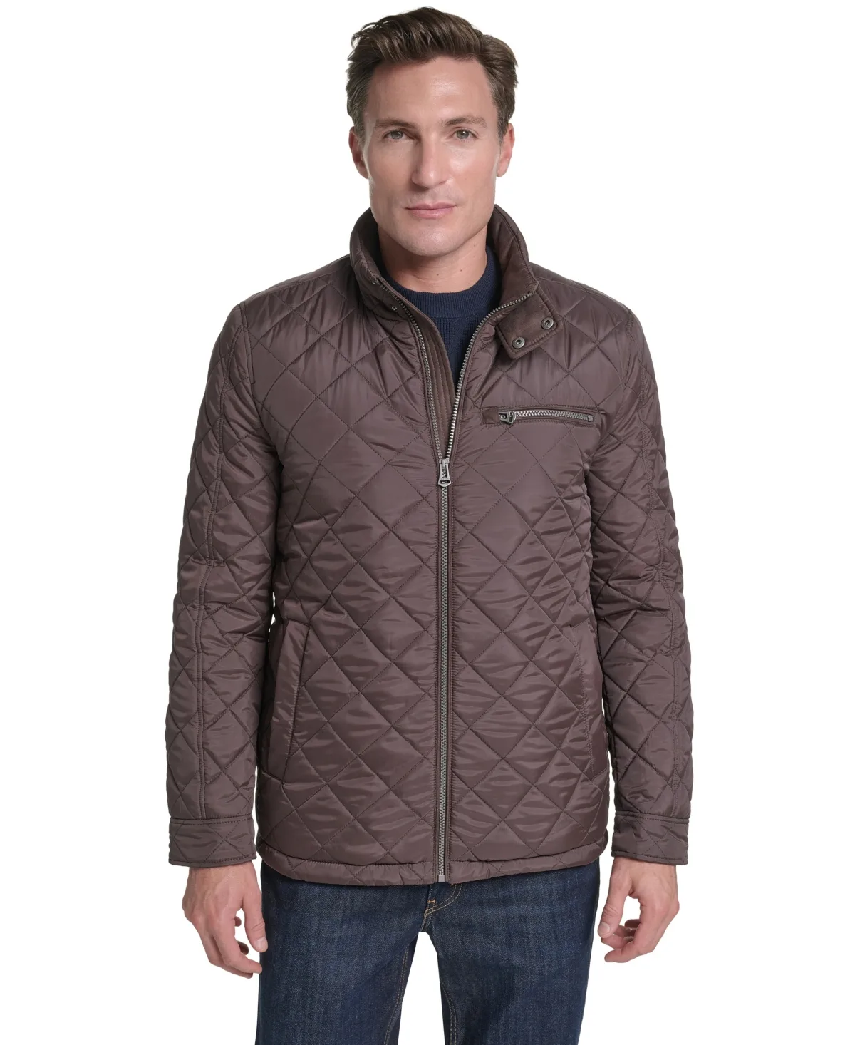 Quilted Faux Suede-Trim Faux Sherpa-Lined Jacket by COLE HAAN