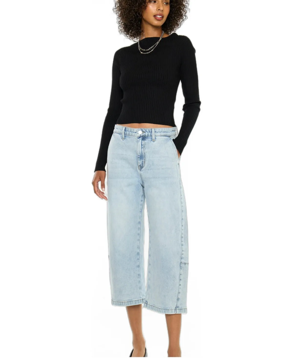 Marine Low-Rise Cropped Barrel-Leg Jeans by Kancan
