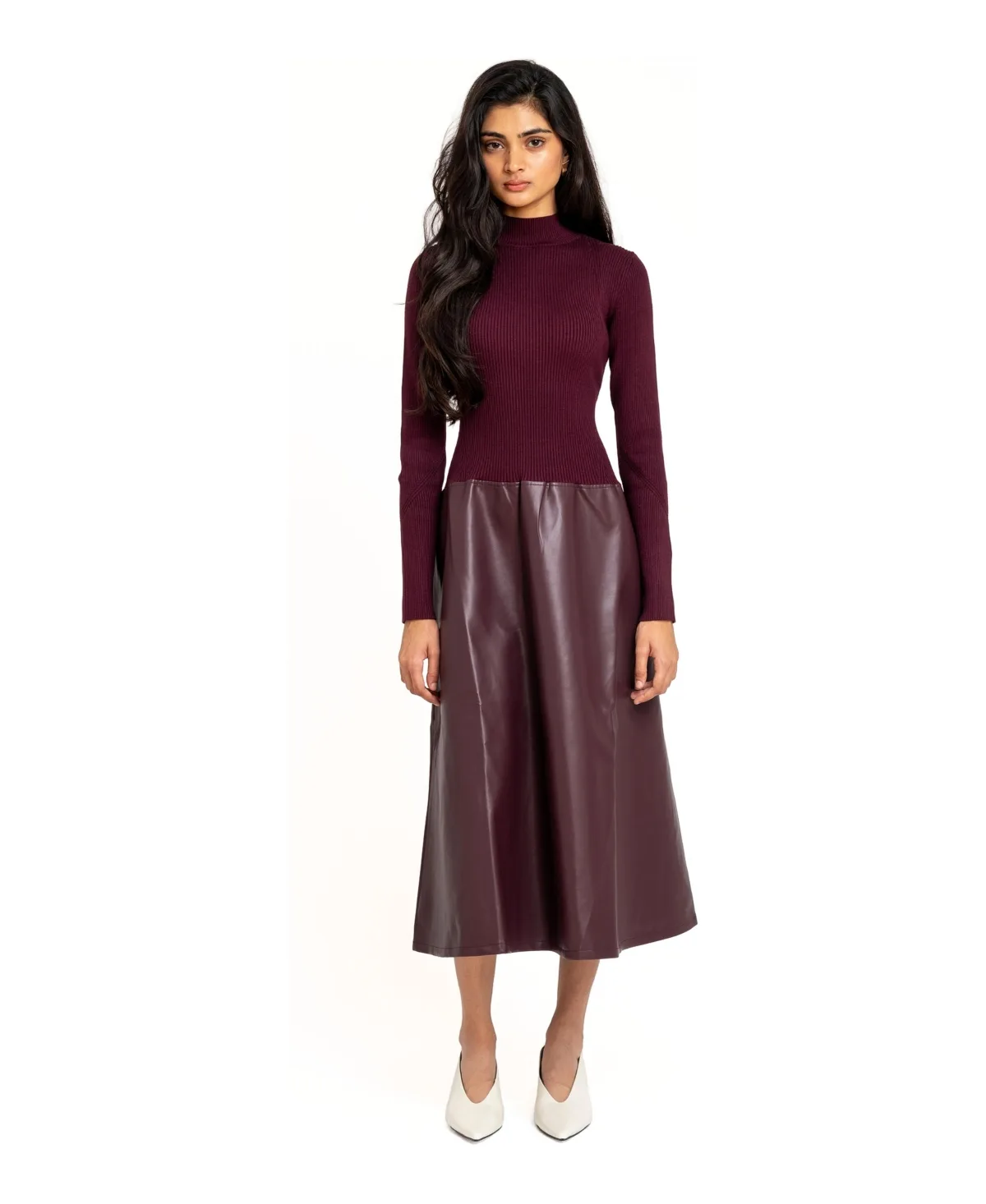 Lorelei Faux Leather Skirt Mock-Neck Long-Sleeve Dress by Torn by Ronny Kobo
