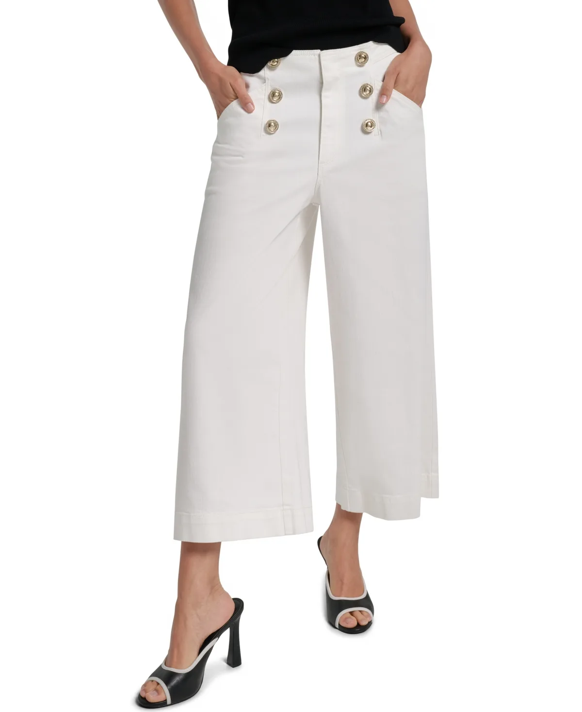 Culotte Wide-Leg Cropped Mid-Rise Jeans by Karl Lagerfeld