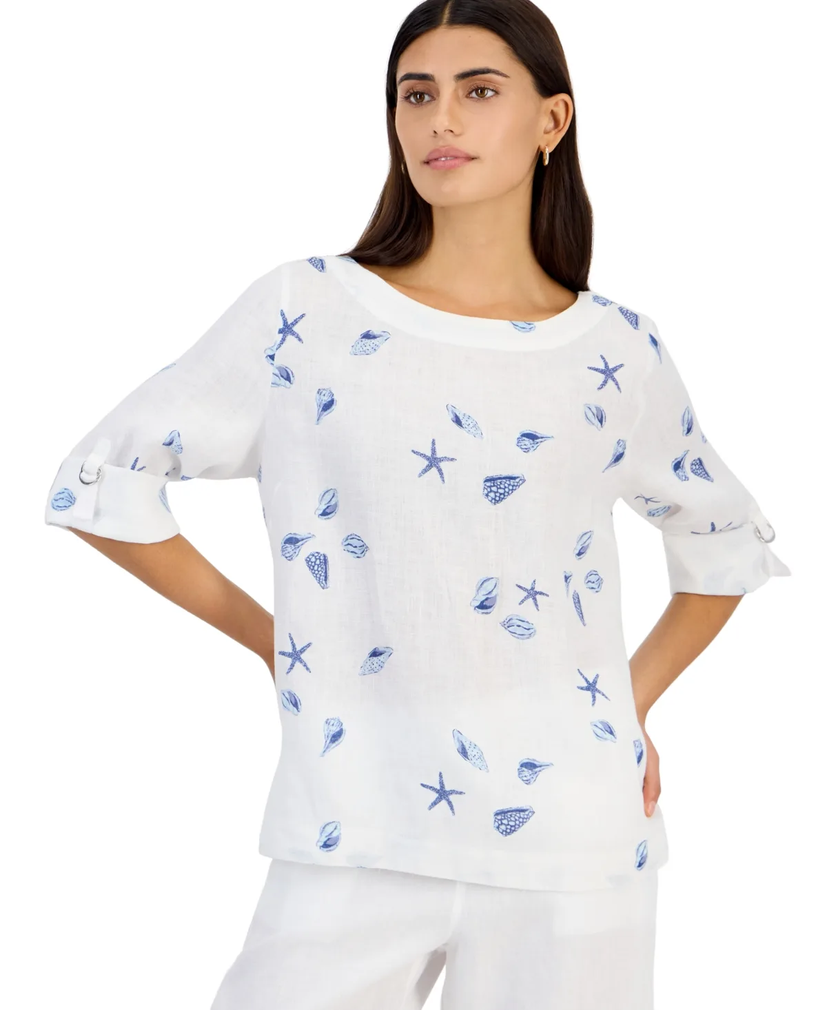 3/4-Sleeve Scoop Neck Linen Top by Charter Club