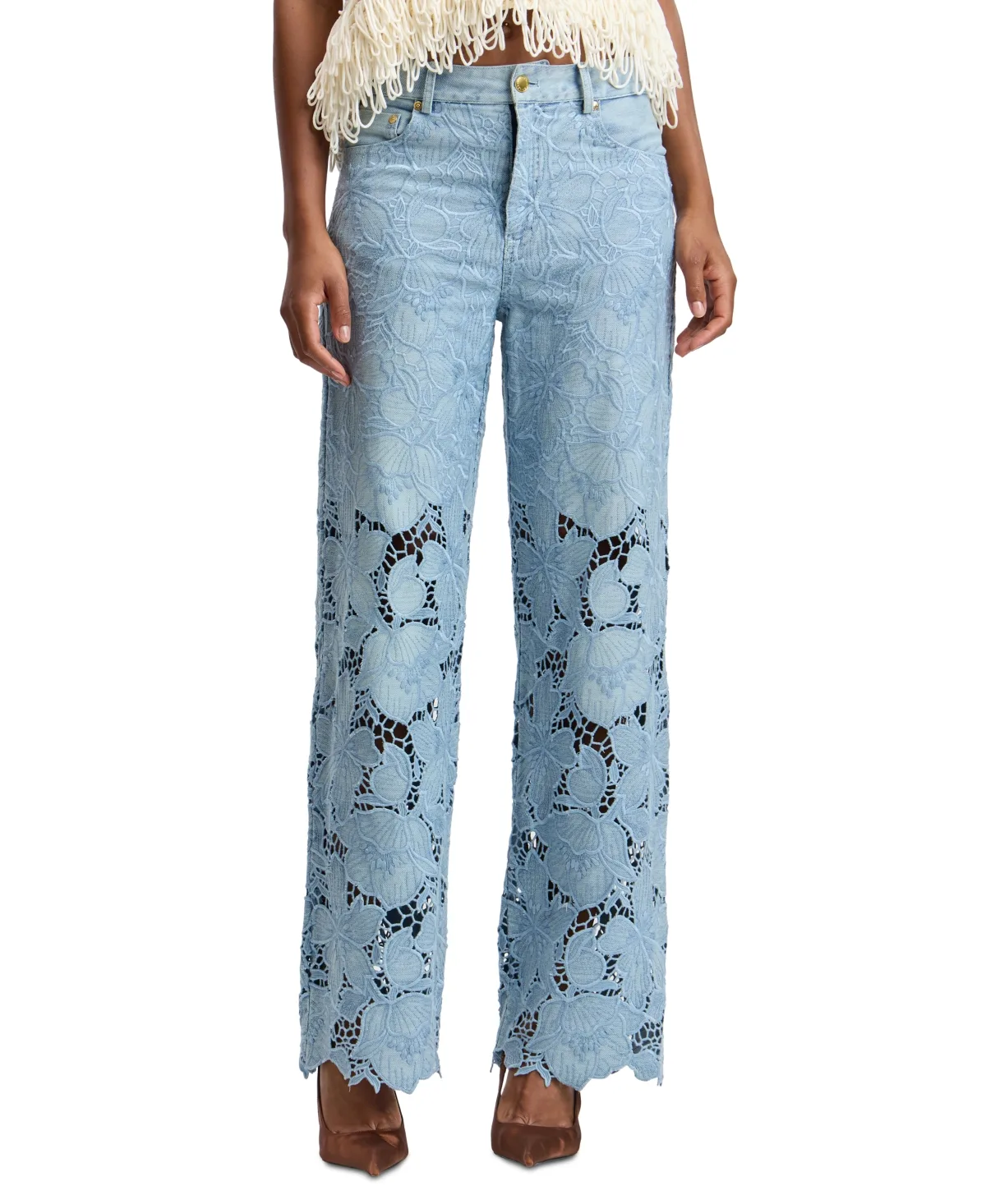 High-Waist Wide-Leg Embroidered Pants by Avec Les Filles