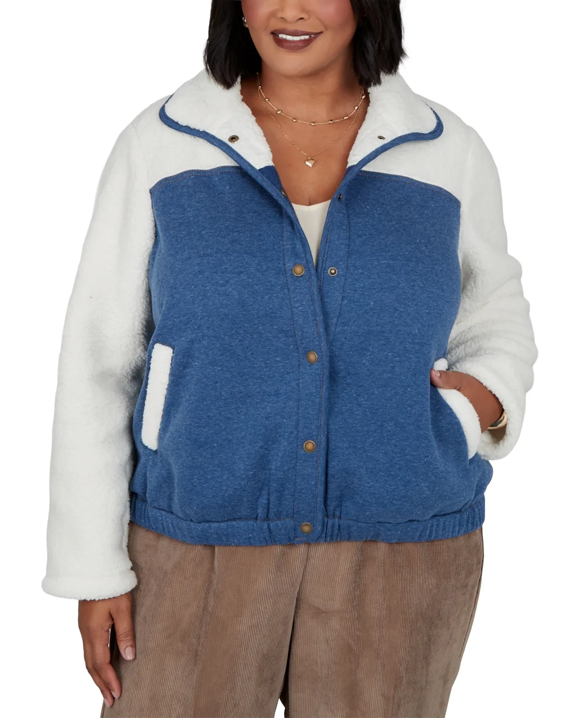 Fleece Colorblock Bomber Jacket - Stone by Alfred Dunner