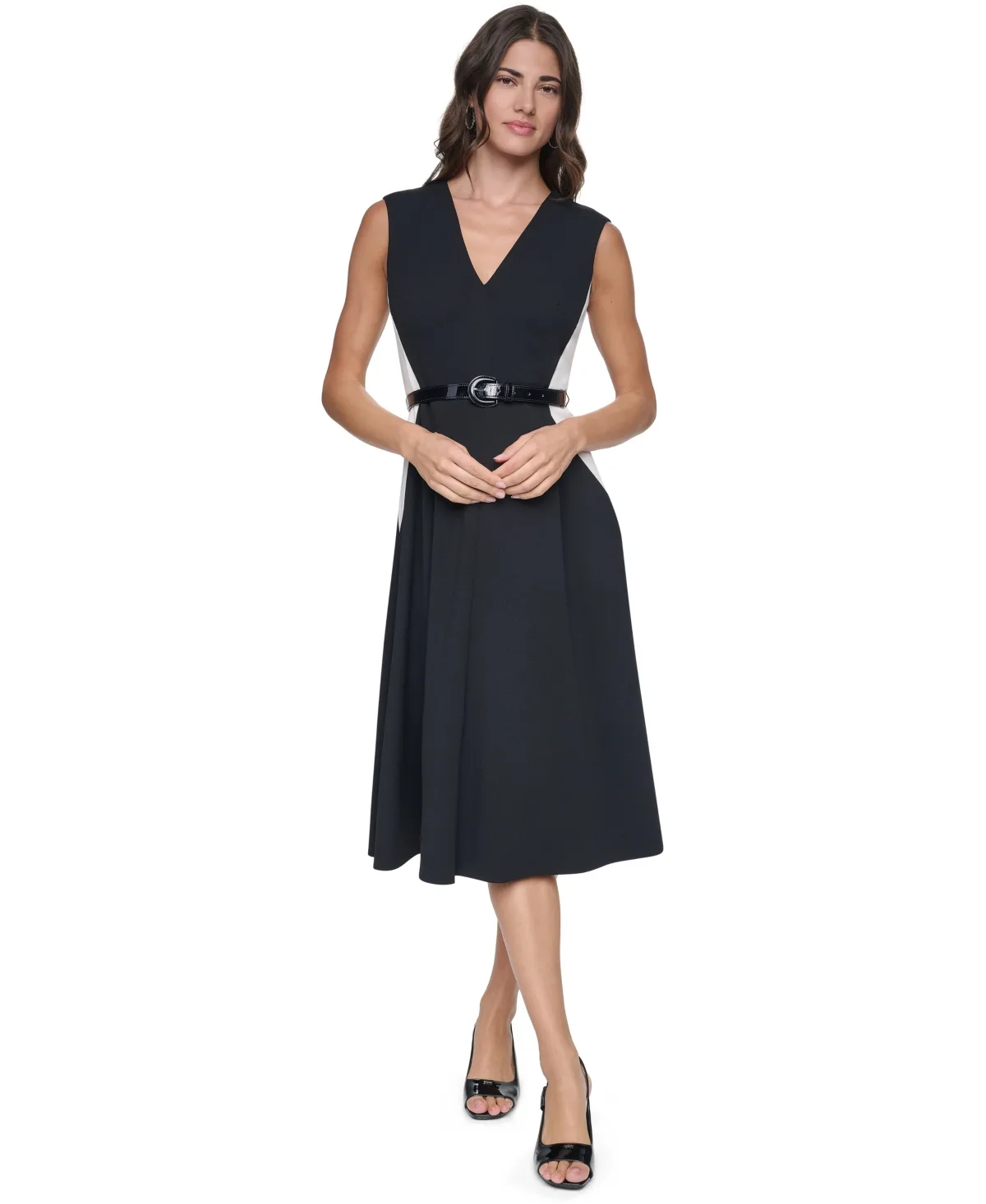 V-Neck Colorblock Fit-and-Flare Dress by DKNY