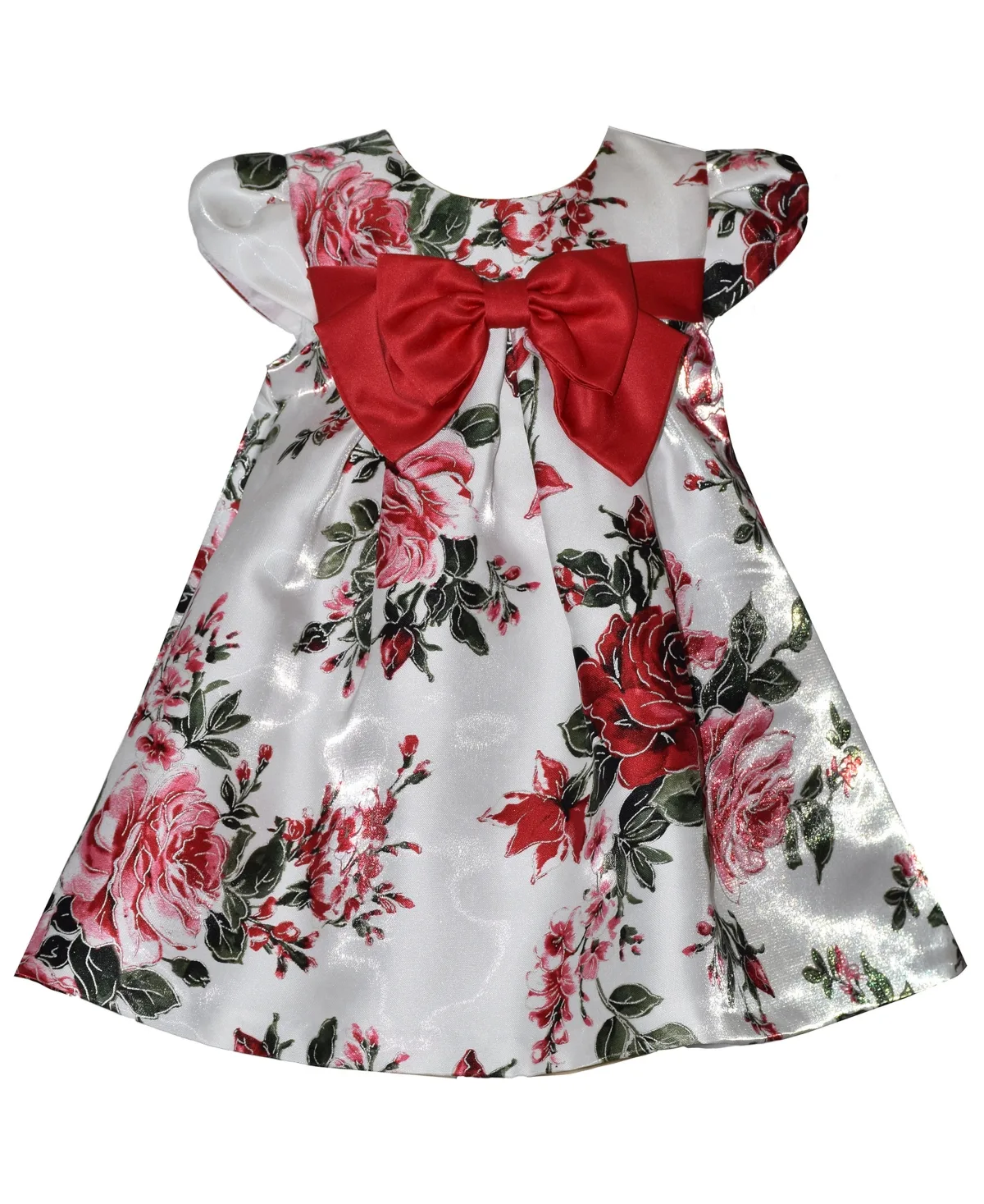 Floral-Jacquard Bow-Front Special-Occasion Dress by Bonnie Baby