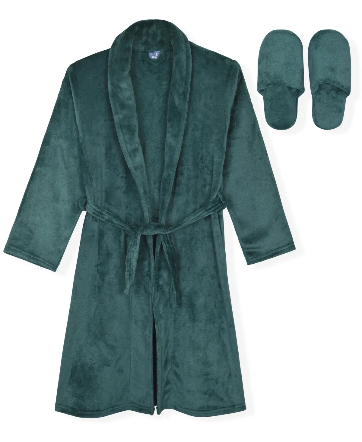 Flannel Fleece Shawl Collar Robe and Slippers, 2-Piece Set by Max & Olivia
